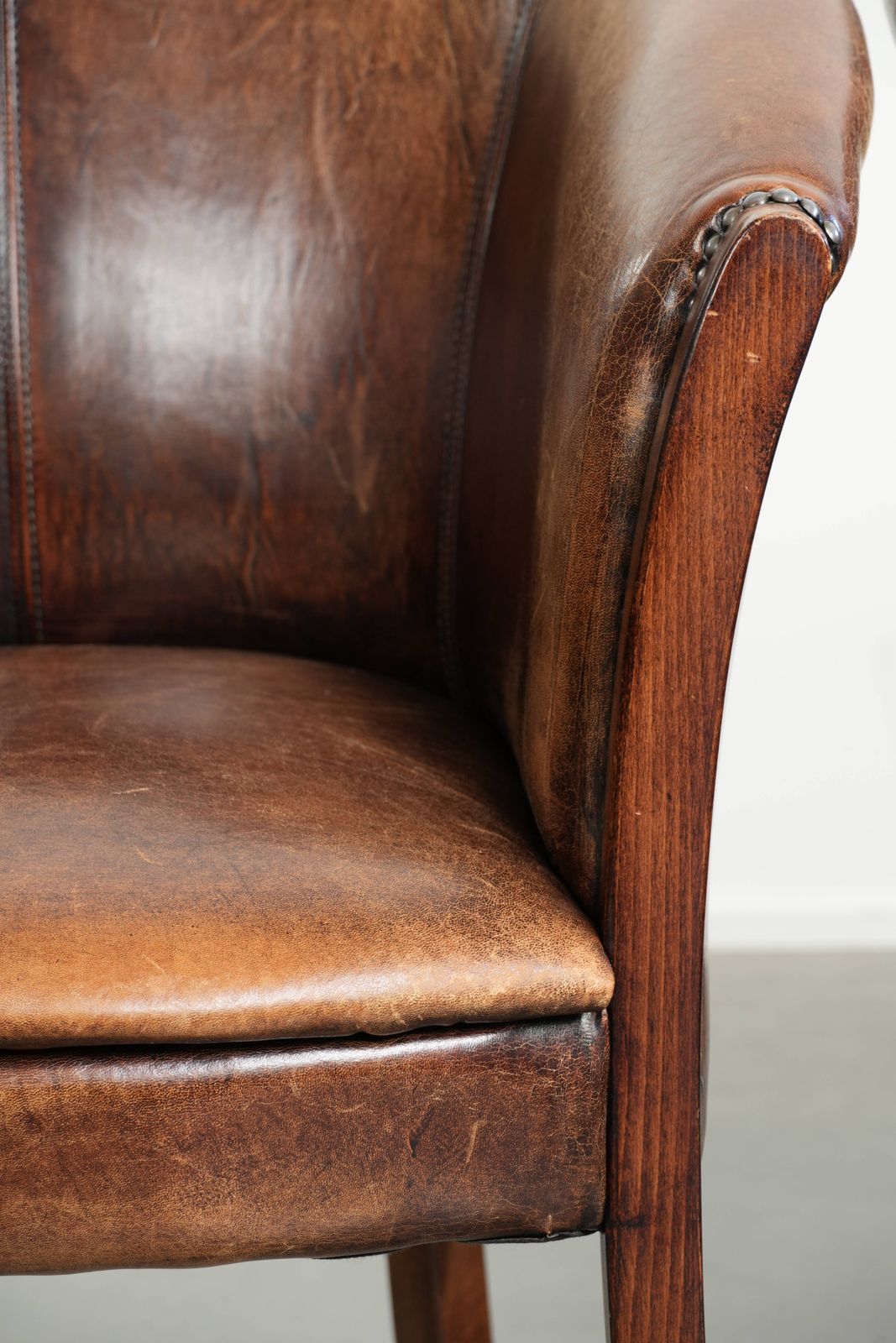 photo for sale Set Of Two Handy Sheepskin Occasional Chairs/Armchairs/Tubchairs With Character And A Beautiful Patina