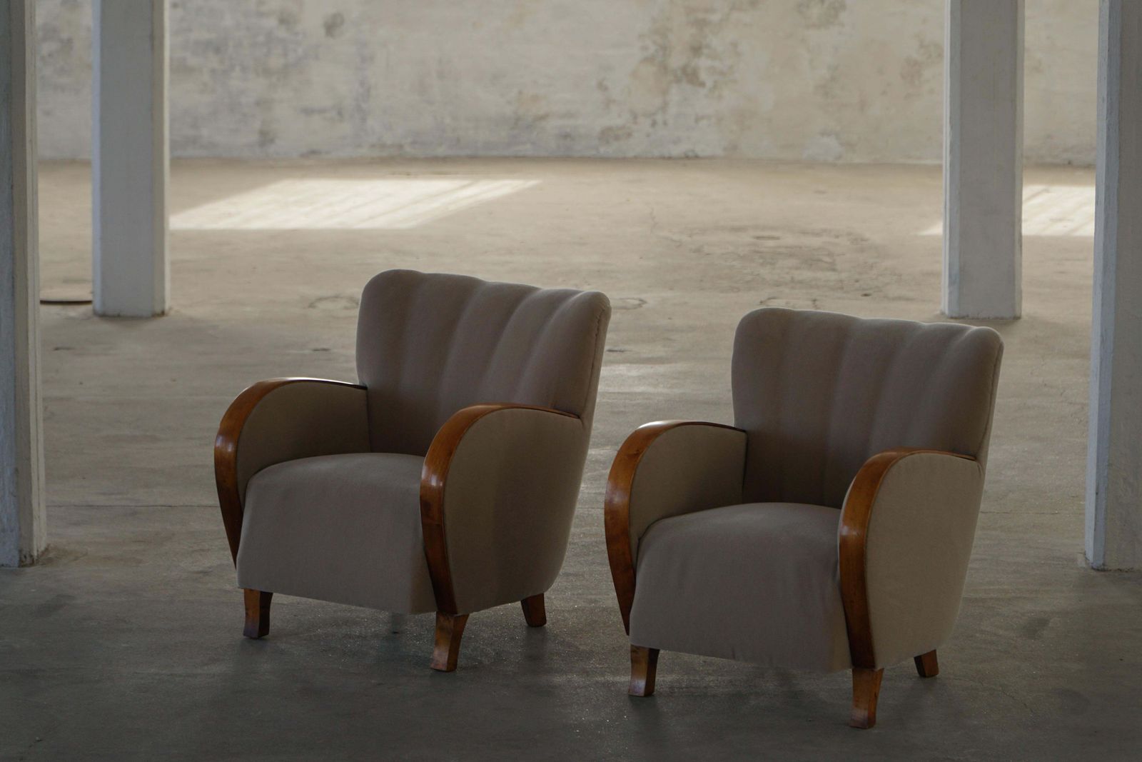 5746.0 Pair Of Danish Modern Art Deco Lounge Chairs, Reupholstered, Mohair & Elm, 1940s photo