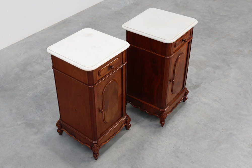 photo buy Louis XV Nightstands With Carrara Marble Tops, France, 1890s, Set Of 2
