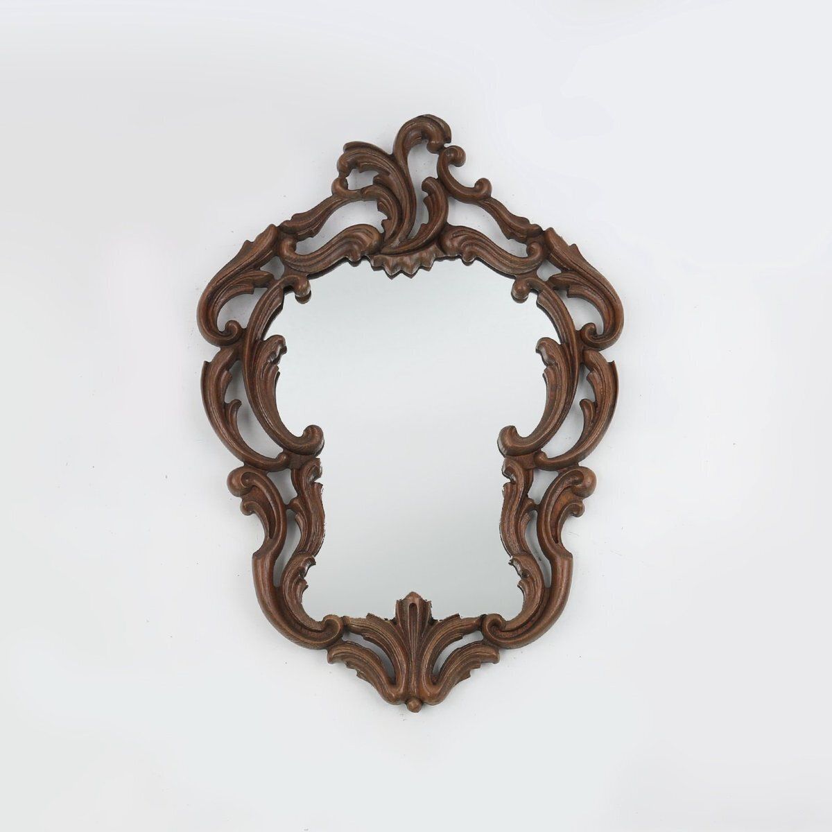 Baroque Mirror With Hand Carved Oak Ornated Frame, France, 1950s