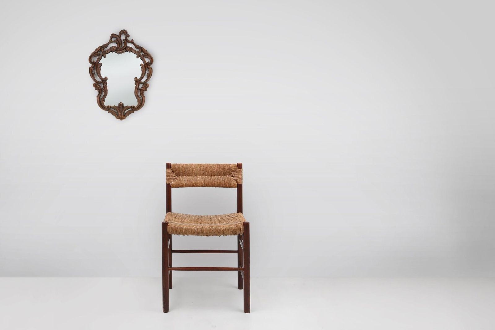 Baroque Mirror With Hand Carved Oak Ornated Frame, France, 1950s photo furniture