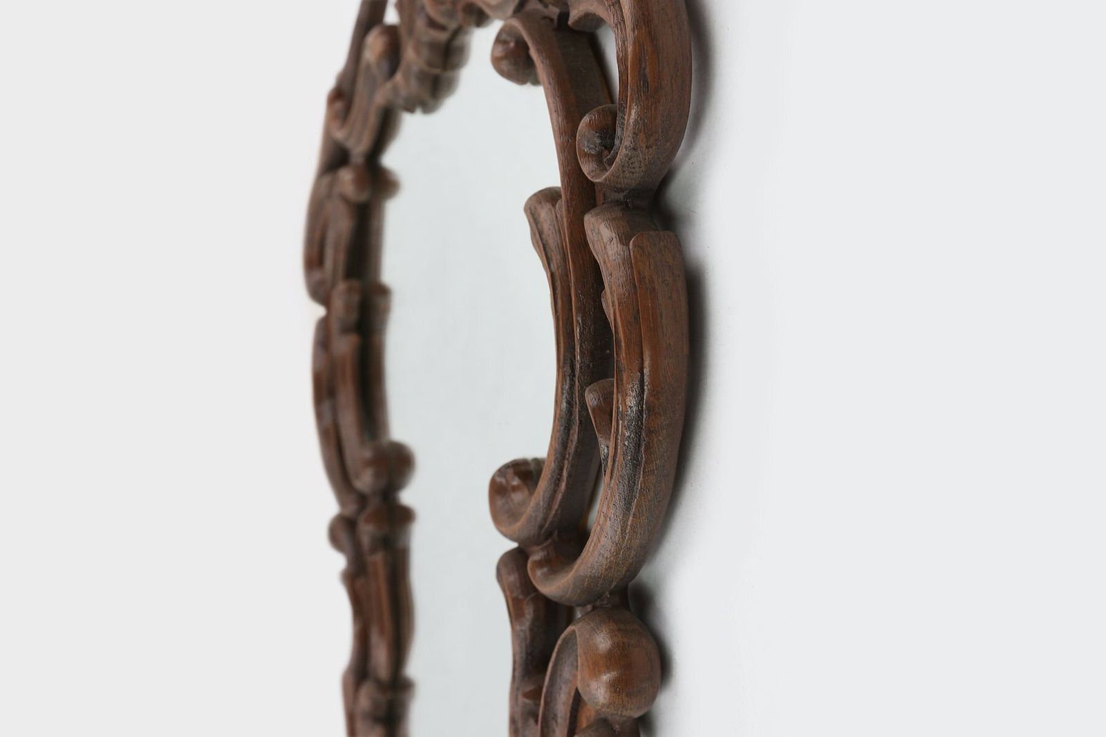 Baroque Mirror With Hand Carved Oak Ornated Frame, France, 1950s photo vintage