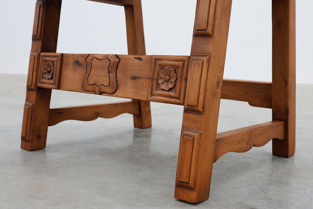Rustic Carved Oak Side Chairs, Spain, 1900, Set Of 2 photo Furniture