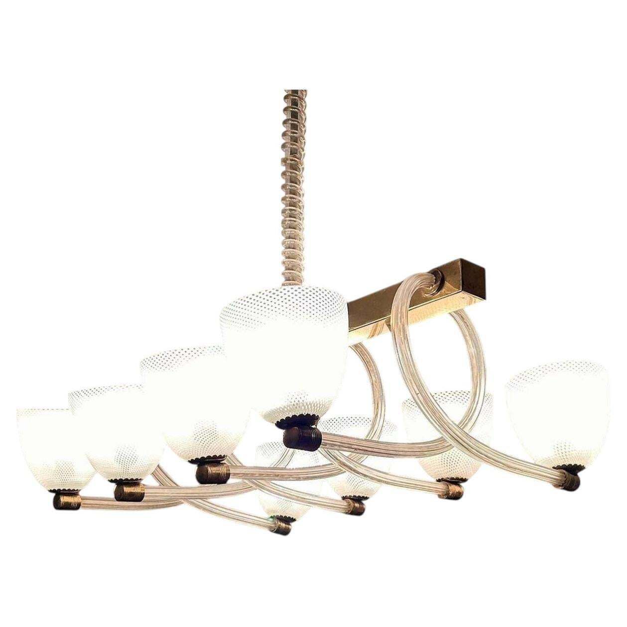 "Reticello" Midcentury Art Deco Murano Glass Italian Chandelier, 1930 photo for sale