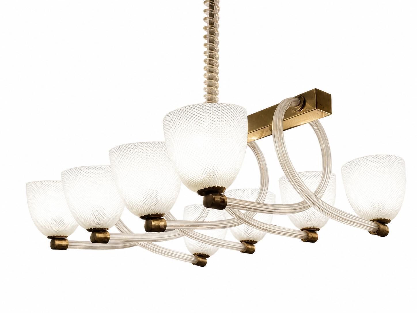 "Reticello" Midcentury Art Deco Murano Glass Italian Chandelier, 1930 photo 12451.0