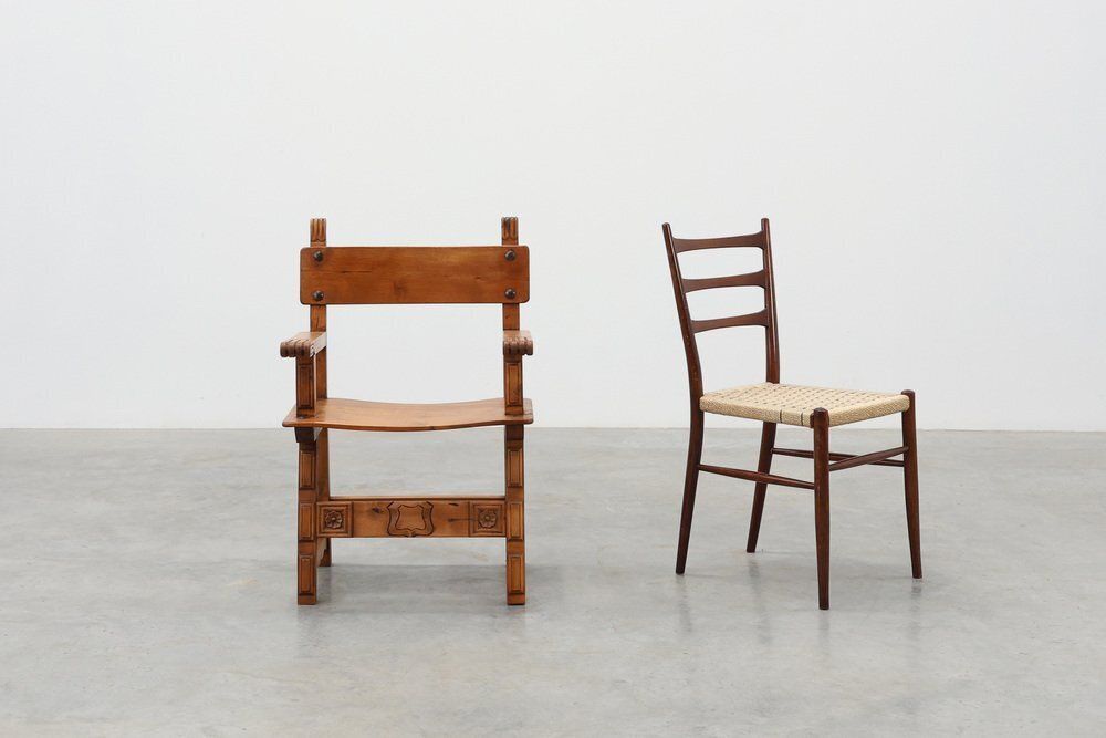Rustic Iberian Carved Oak Side Chair, Spain, 1900 photo furniture