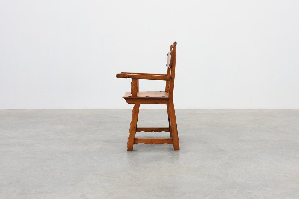 Rustic Iberian Carved Oak Side Chair, Spain, 1900 photo for sale