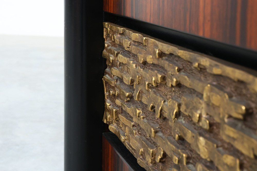 photo furniture Nightstands In Wood With Brass Relief, Italy 1970s, Set Of 2