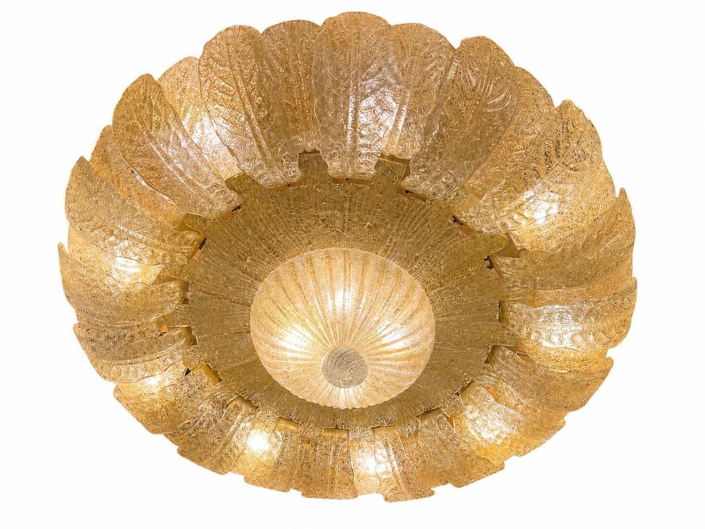 Monumental Gold Inclusion Ceiling Flush Mount By Barovier & Toso, Murano, 1980s photo Lighting