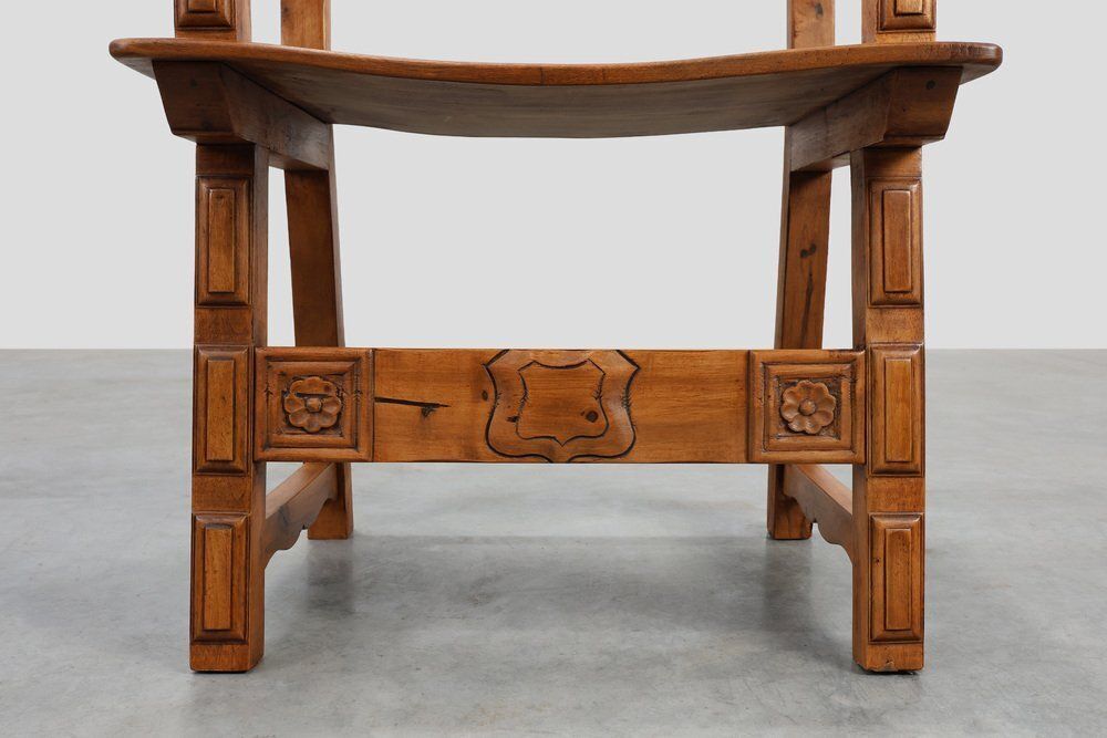 Rustic Carved Oak Iberian Side Chair, Spain, 1900 photo vintage