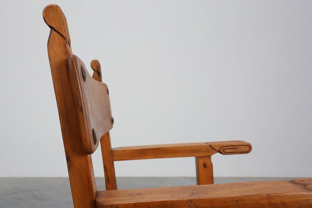 Furniture Rustic Carved Oak Iberian Side Chair, Spain, 1900 photo