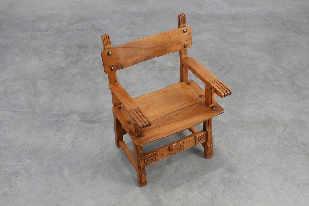photo vinterior Rustic Carved Oak Iberian Side Chair, Spain, 1900