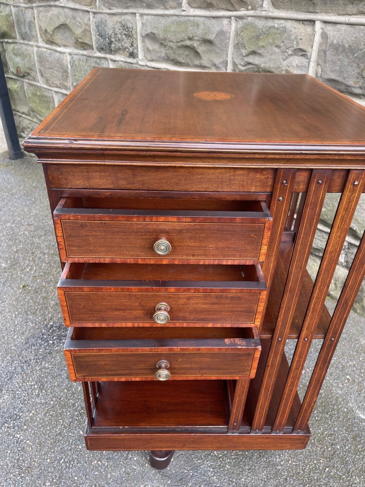 photo furniture Antique Inlaid Mahogany Revolving Library Bookcase