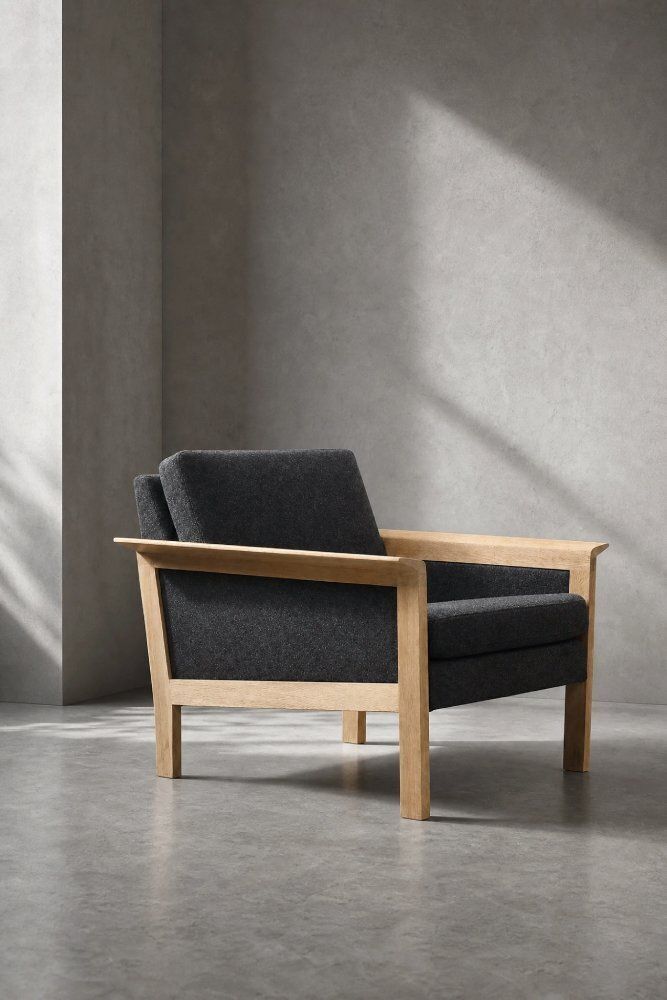 photo buy Mid-Century Deens Modern eiken en vilt lounge fauteuils, jaren 1960, set van 2