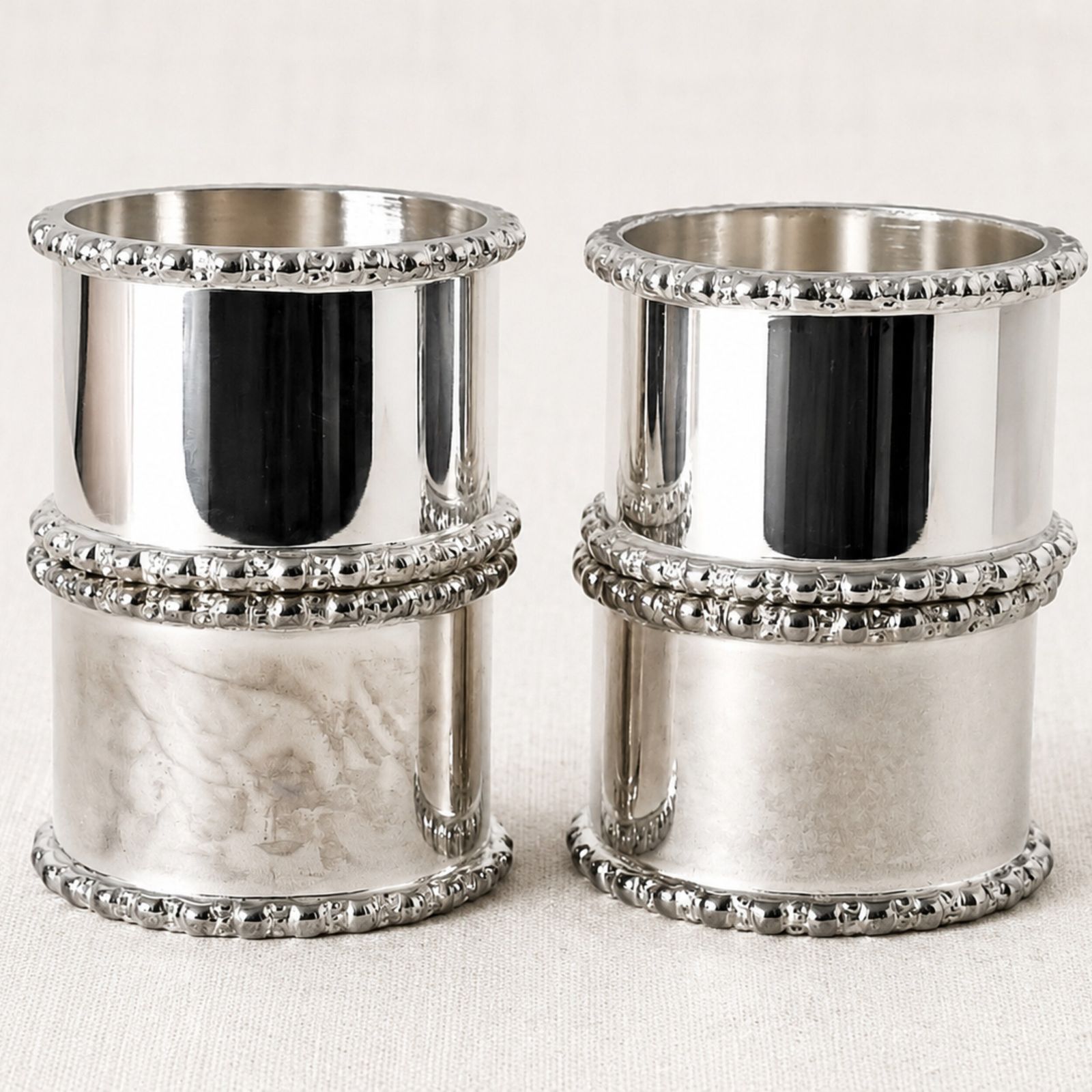 Set Of Four Vintage Silver Plated Beaded Napkin Rings