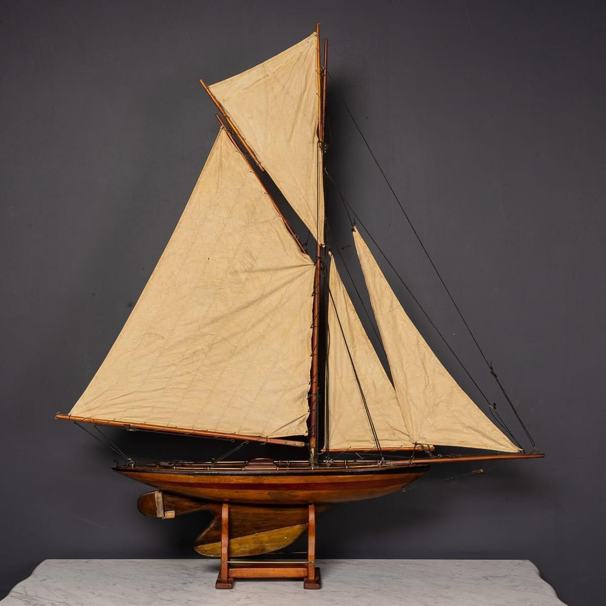 English Gaff Rigged Pond Yacht, Mahogany & Oak, Brass Fittings, 1930 photo for sale