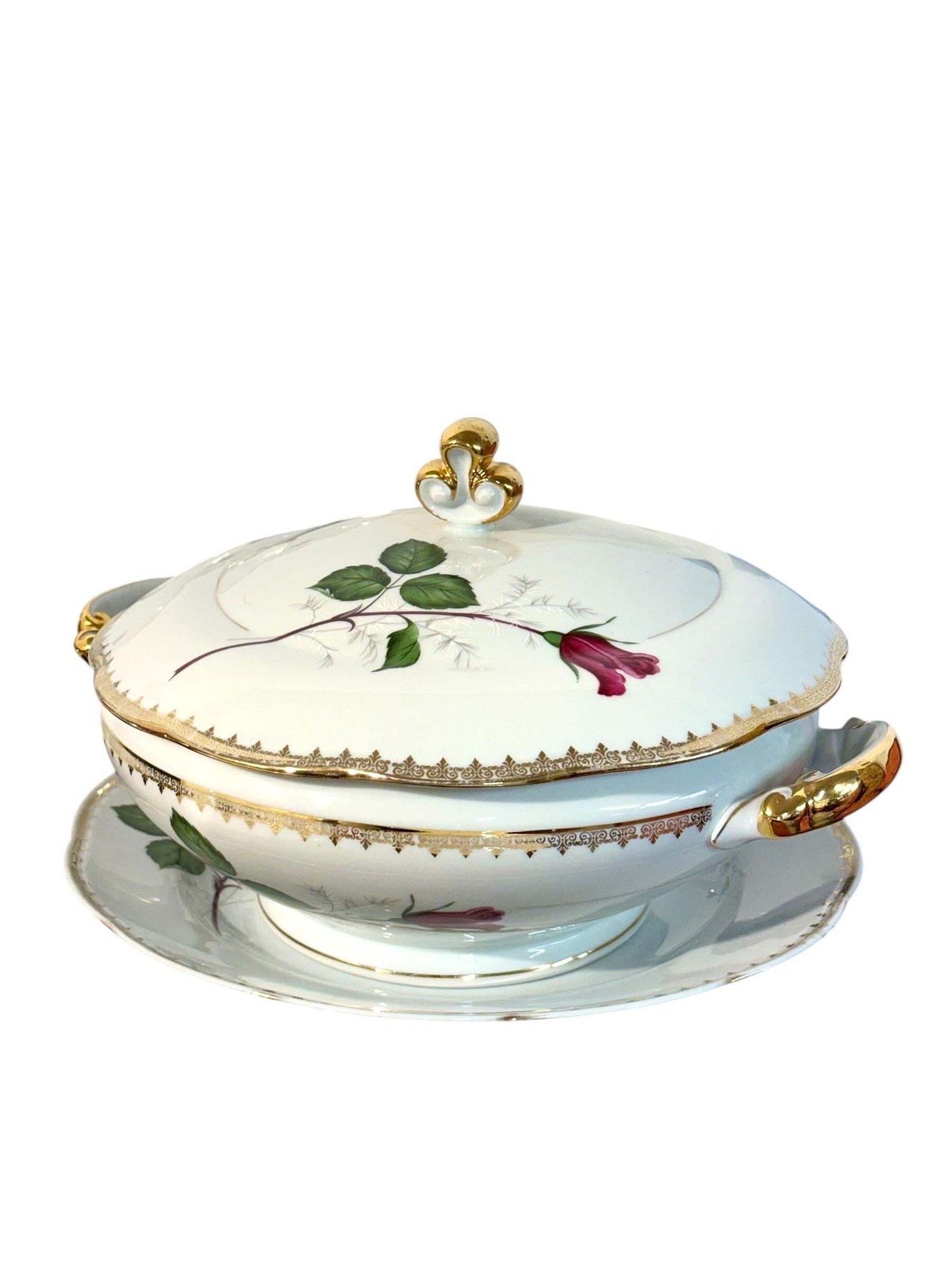photo vintage French Porcelain Dinner Service With Rose Motif, 45 Pieces
