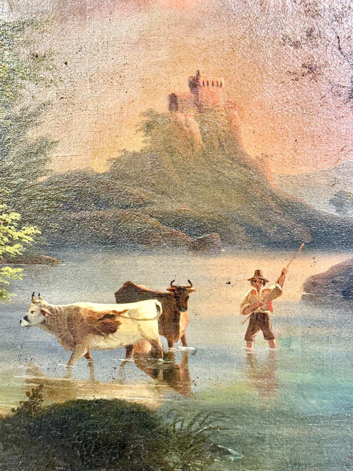Late 19th Century Pastoral River Landscape Oil Painting, France 1888 photo furniture
