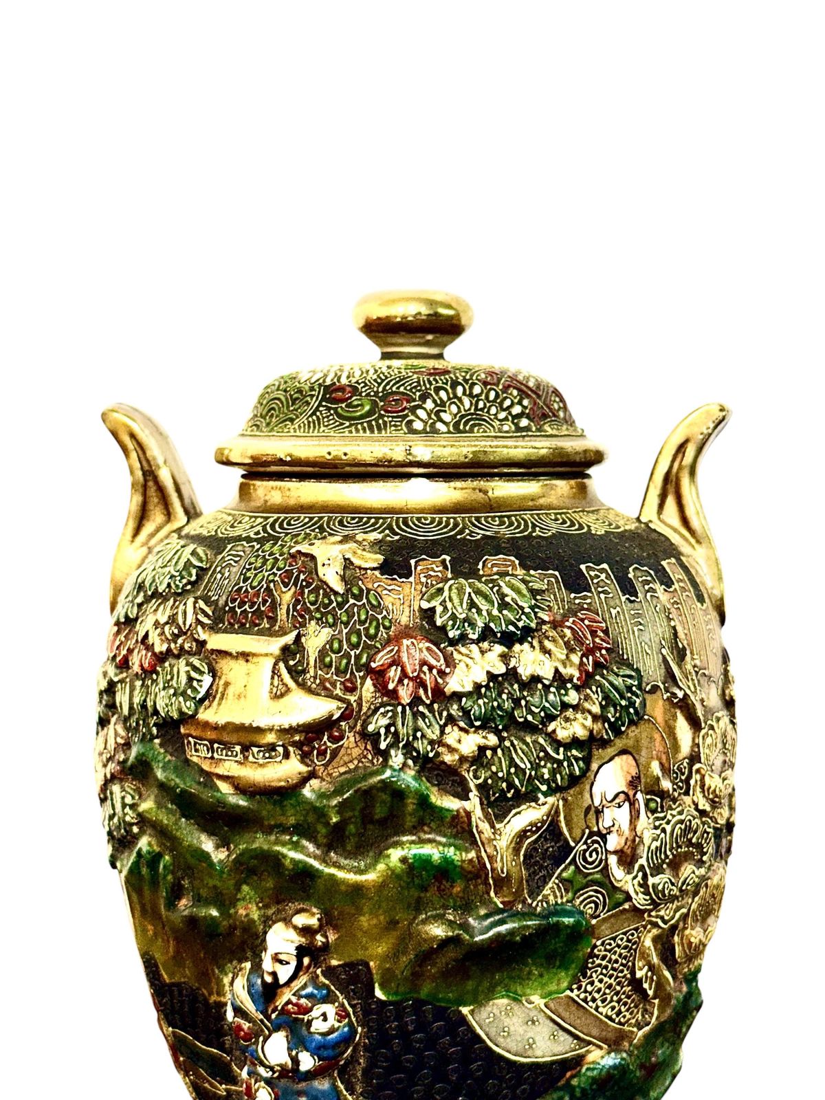 Japanese Satsuma Moriage Covered Vase With Figural Decoration photo Home Decor