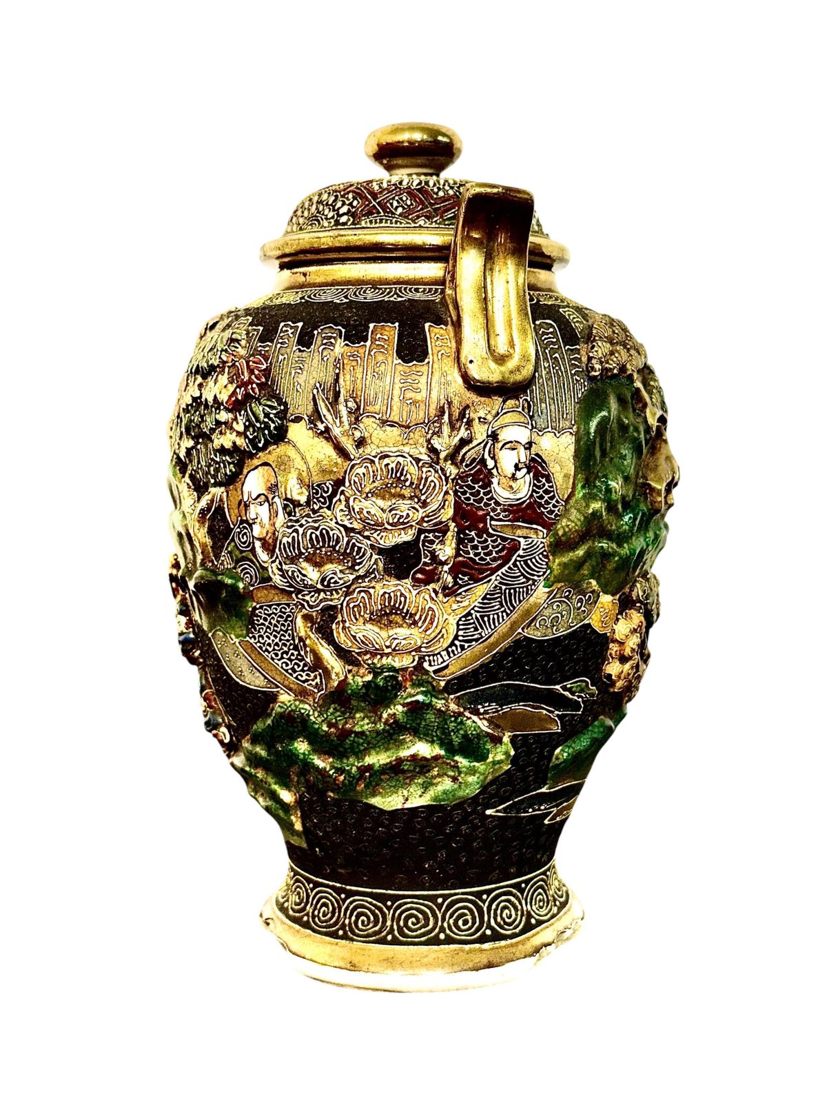 Home Decor Japanese Satsuma Moriage Covered Vase With Figural Decoration photo