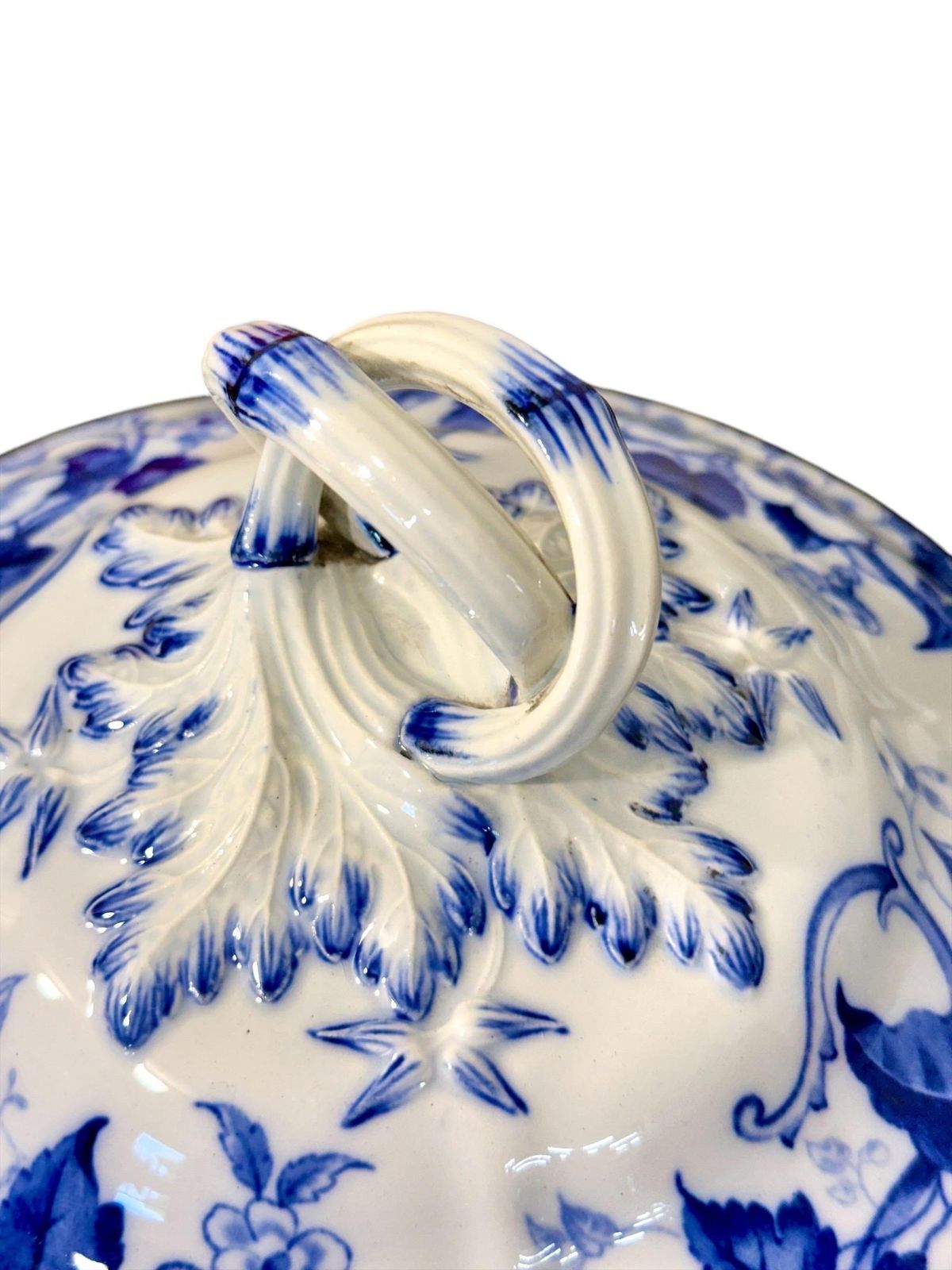 19th Century Creil Montereau Flora White And Blue Faience Tureen And Platters photo for sale