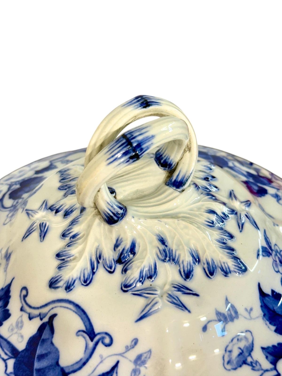 photo for sale 19th Century Creil Montereau Flora White And Blue Faience Tureen And Platters