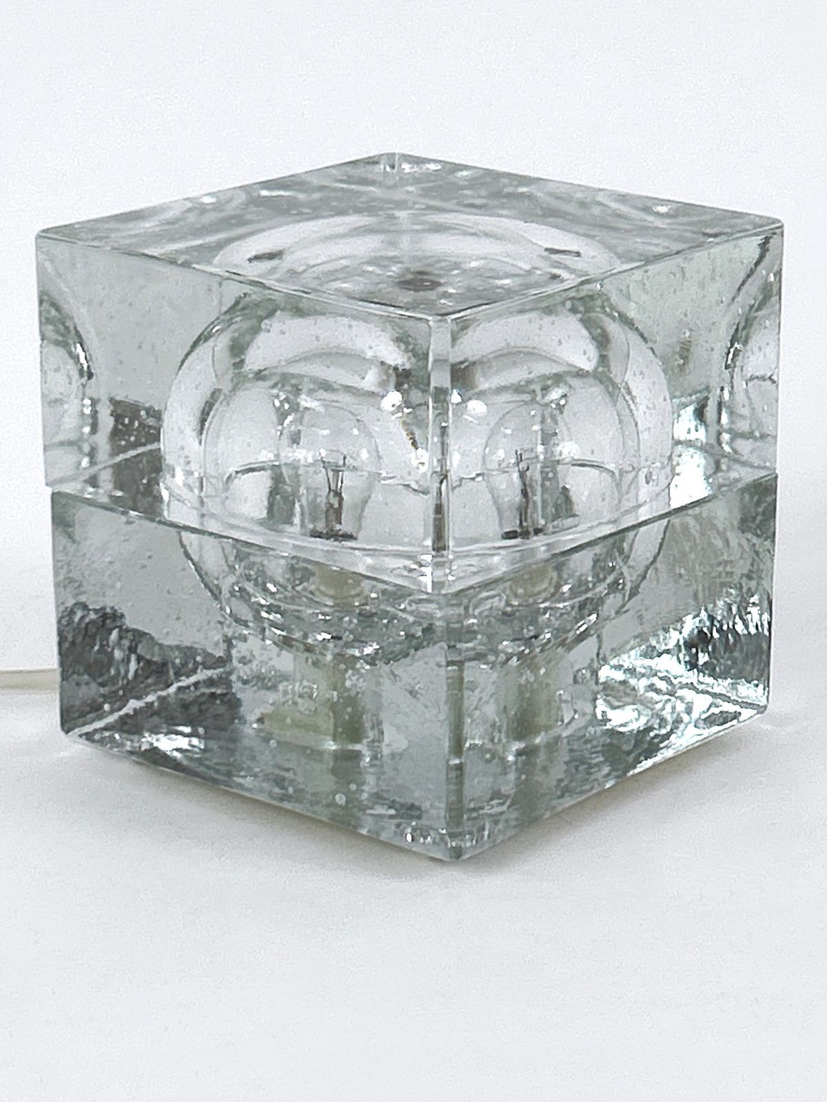 Rare Mid Century Modern Hand Blown Ice Glass Cube Table Lamp By Wila Germany photo for sale