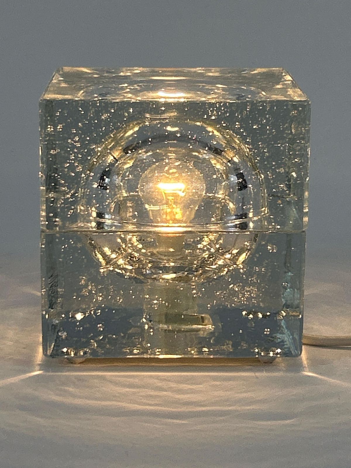 1762.0 Rare Mid Century Modern Hand Blown Ice Glass Cube Table Lamp By Wila Germany photo