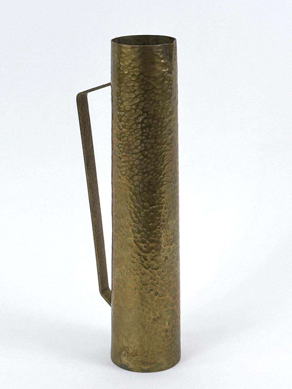 Rare Mid Century Hammered Brass Tall Grip Vase Or Watering Can Germany 1960s photo vintage