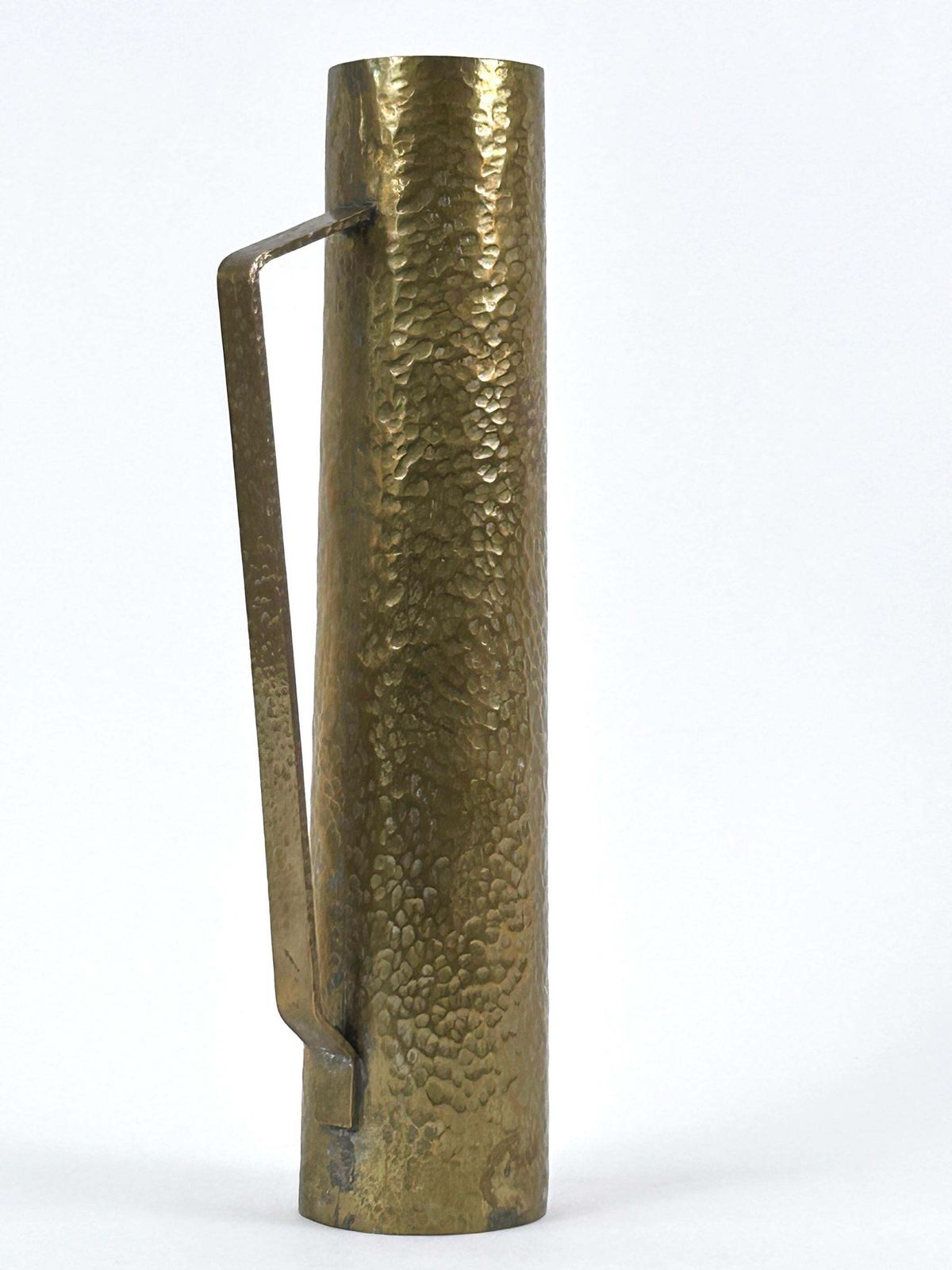 1585.0 Rare Mid Century Hammered Brass Tall Grip Vase Or Watering Can Germany 1960s photo