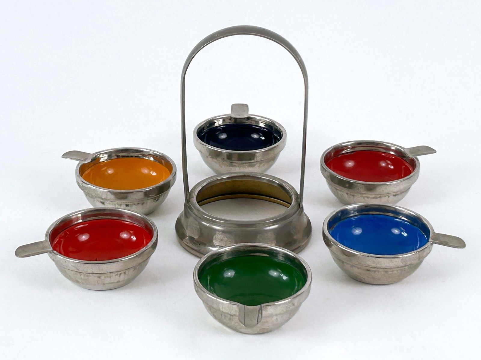 Rare & Lovely Mid Century Modern Small Enameled Ashtray Set Of Six Germany 1960s photo vinterior