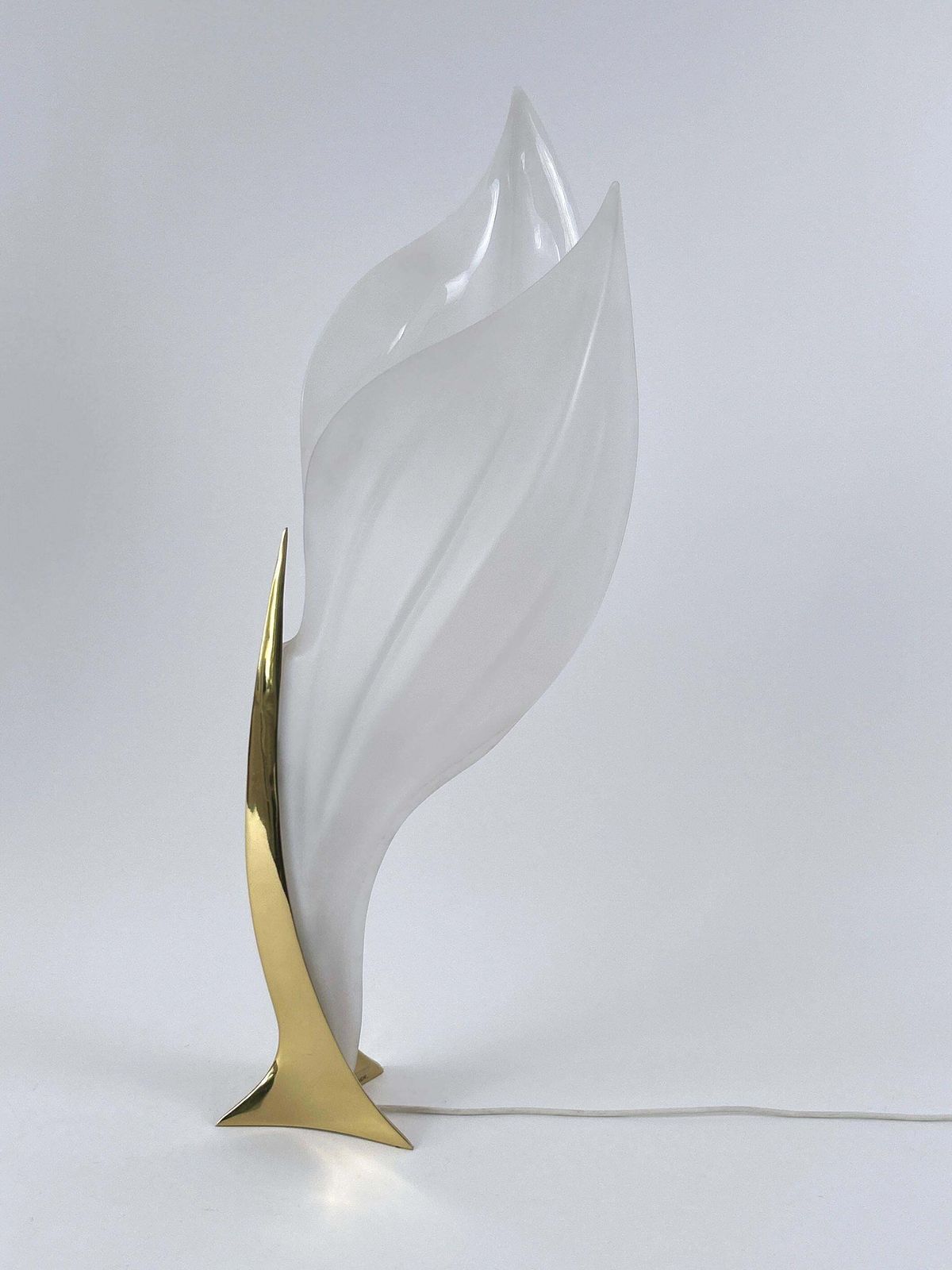 Modernist Acrylic & Brass Table Lamp Or Floor Light By Maison Rougier 1970s photo for sale