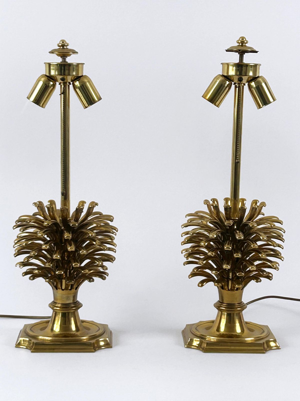 Lighting Set Of Two Large Exceptional Brass Pine Cone Table Lamps By Feese Germany 1980s photo