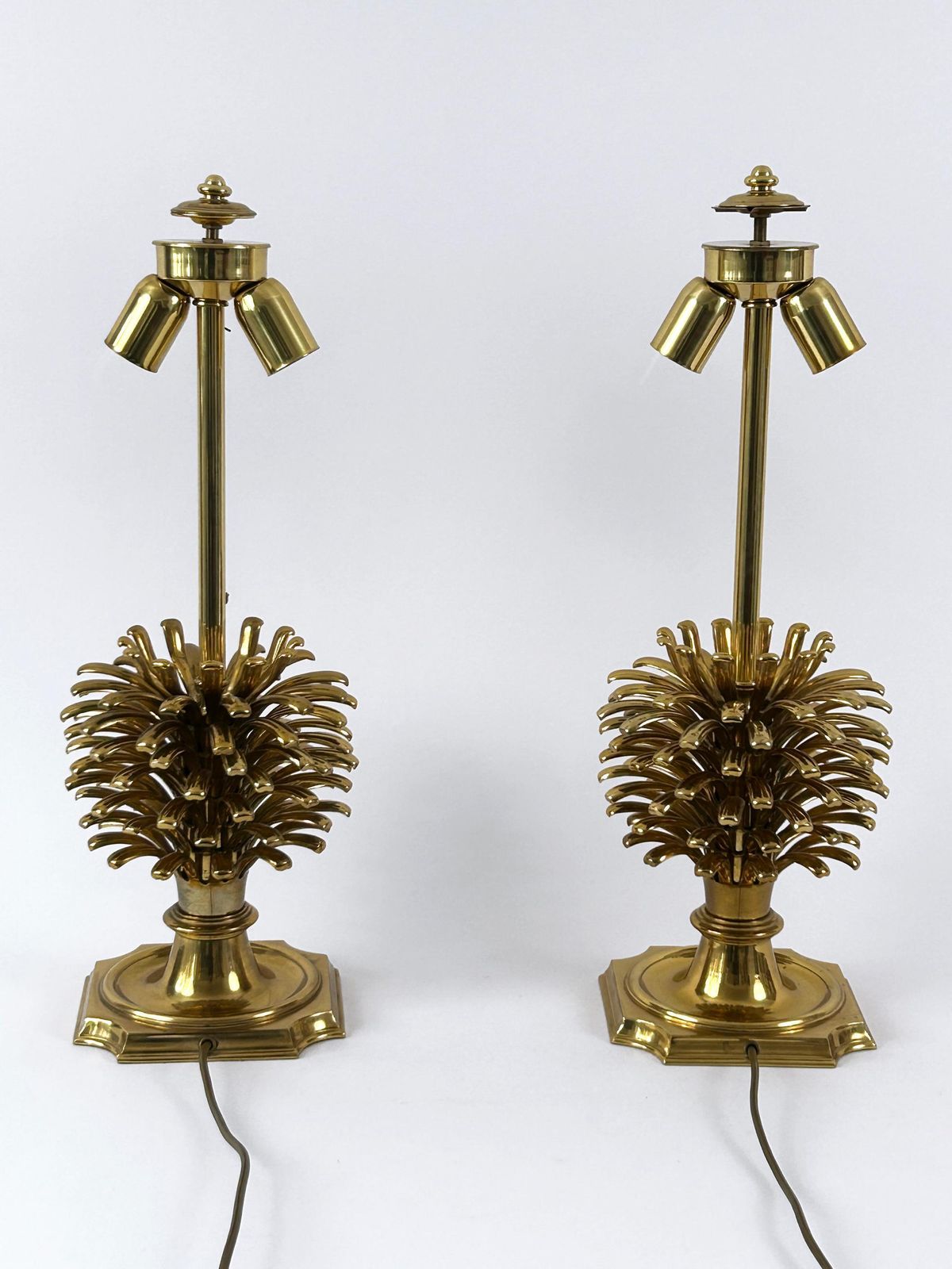 photo buy Set Of Two Large Exceptional Brass Pine Cone Table Lamps By Feese Germany 1980s