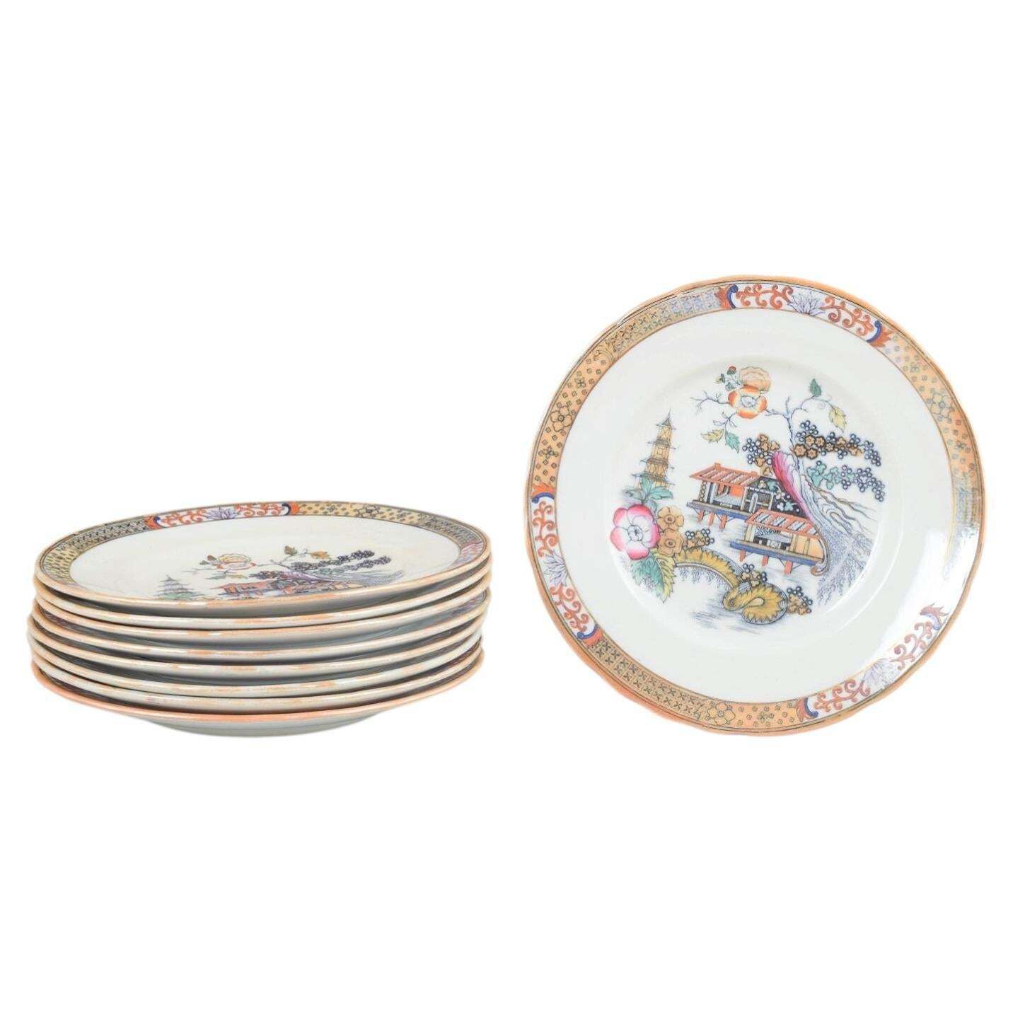 Rörstrand. Set van negen lunchborden in faience. 'Japan' serie. Begin 20e eeuw.