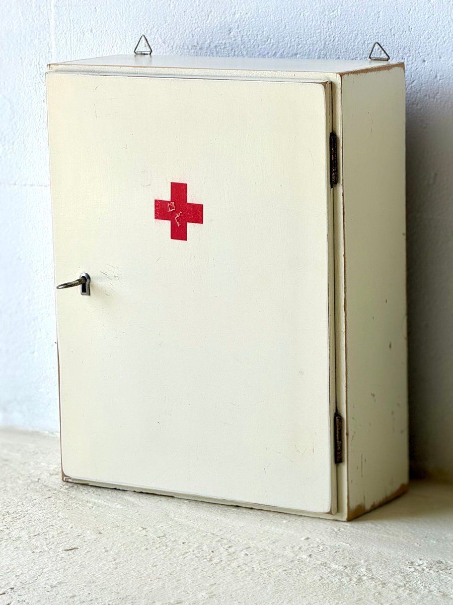 photo furniture Mid Century Wooden Wall Mounted Medicine Cabinet With Drawer, 1960
