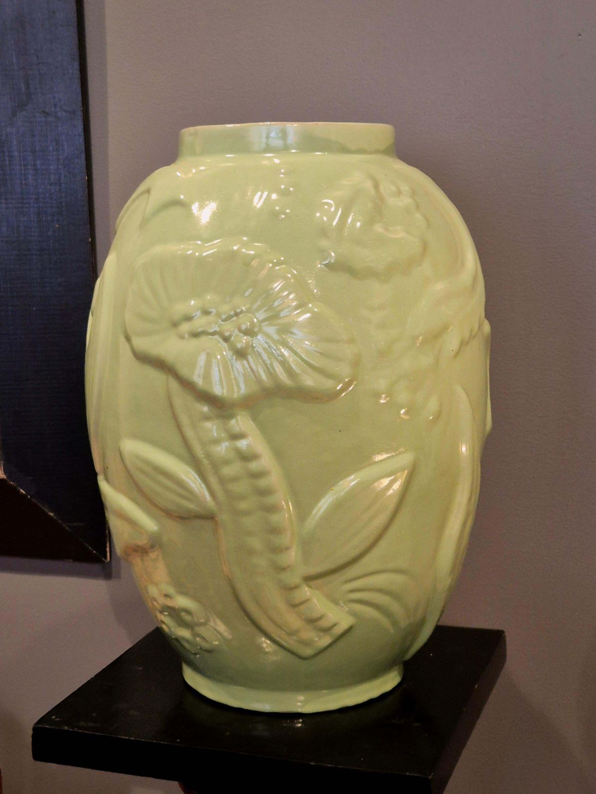 Large Earthenware Vase With Celadon/Green Glaze, Swedish Modern photo for sale