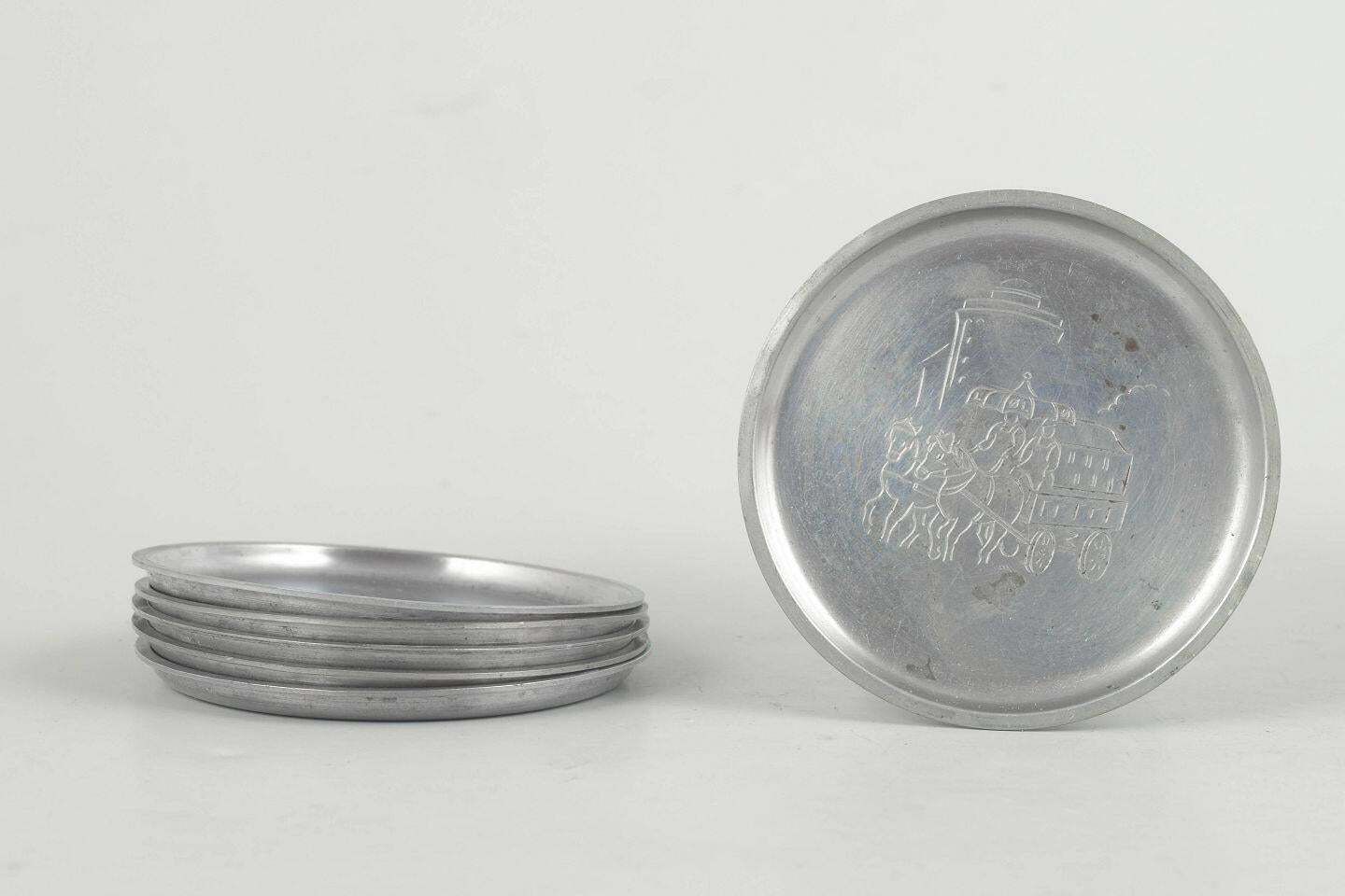 Just Andersen, Denemarken. Zes Onderzetters In Tin Met Kopenhagen Motieven. Jaren 1930 photo for sale