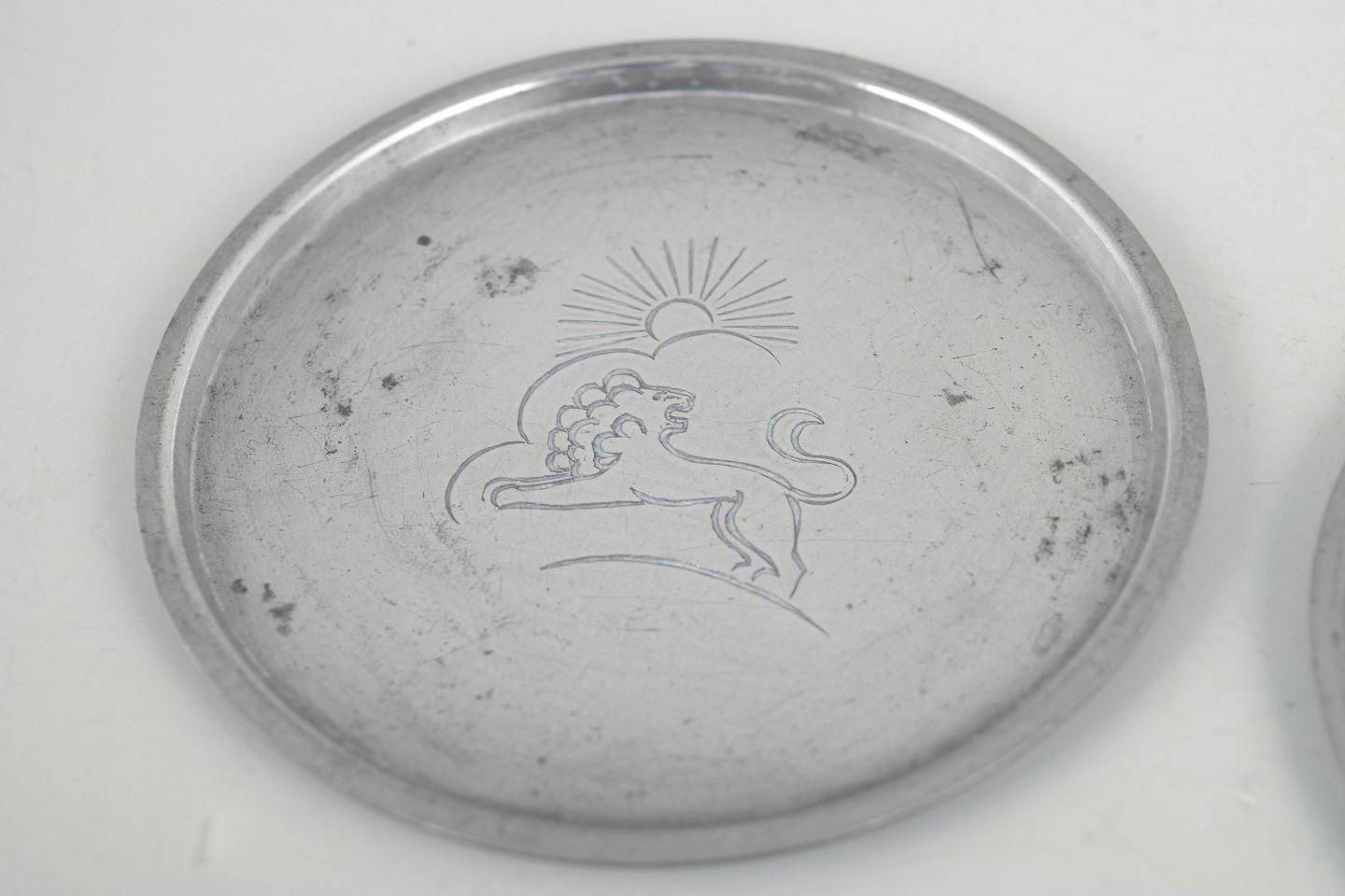 Just Andersen, Denmark. Five Coasters In Pewter With Animal Motifs. 1930s photo Home Decor