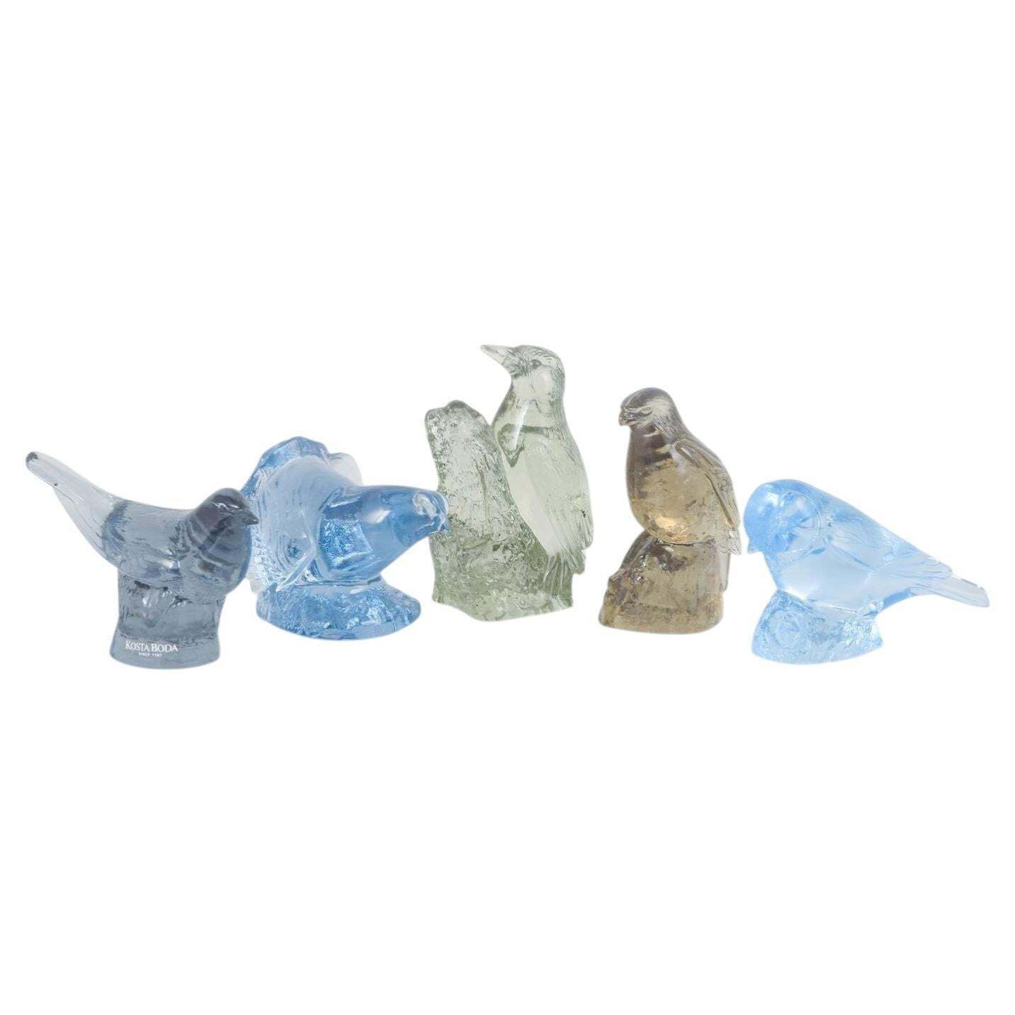 Paul Hoff, Kosta Boda. Set van vijf glazen vogelfiguren voor WMF. Jaren 1980
