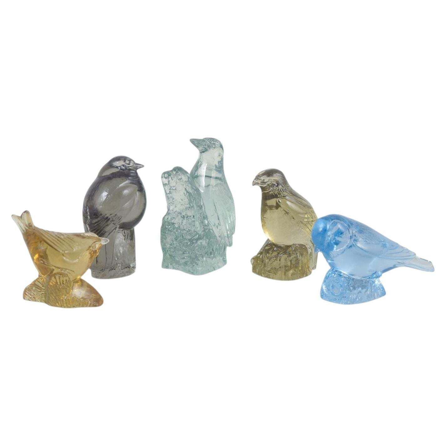 Paul Hoff, Kosta Boda. Set van vijf glazen vogelfiguren voor WMF. Jaren 1980