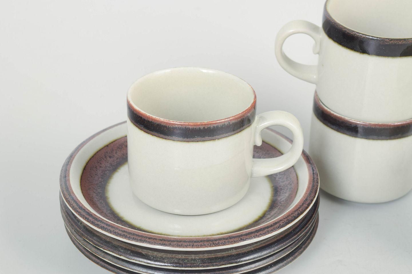 Arabia, Karelia Series. Set Of Four Tea Cups With Saucers In Stoneware. 1970s photo for sale