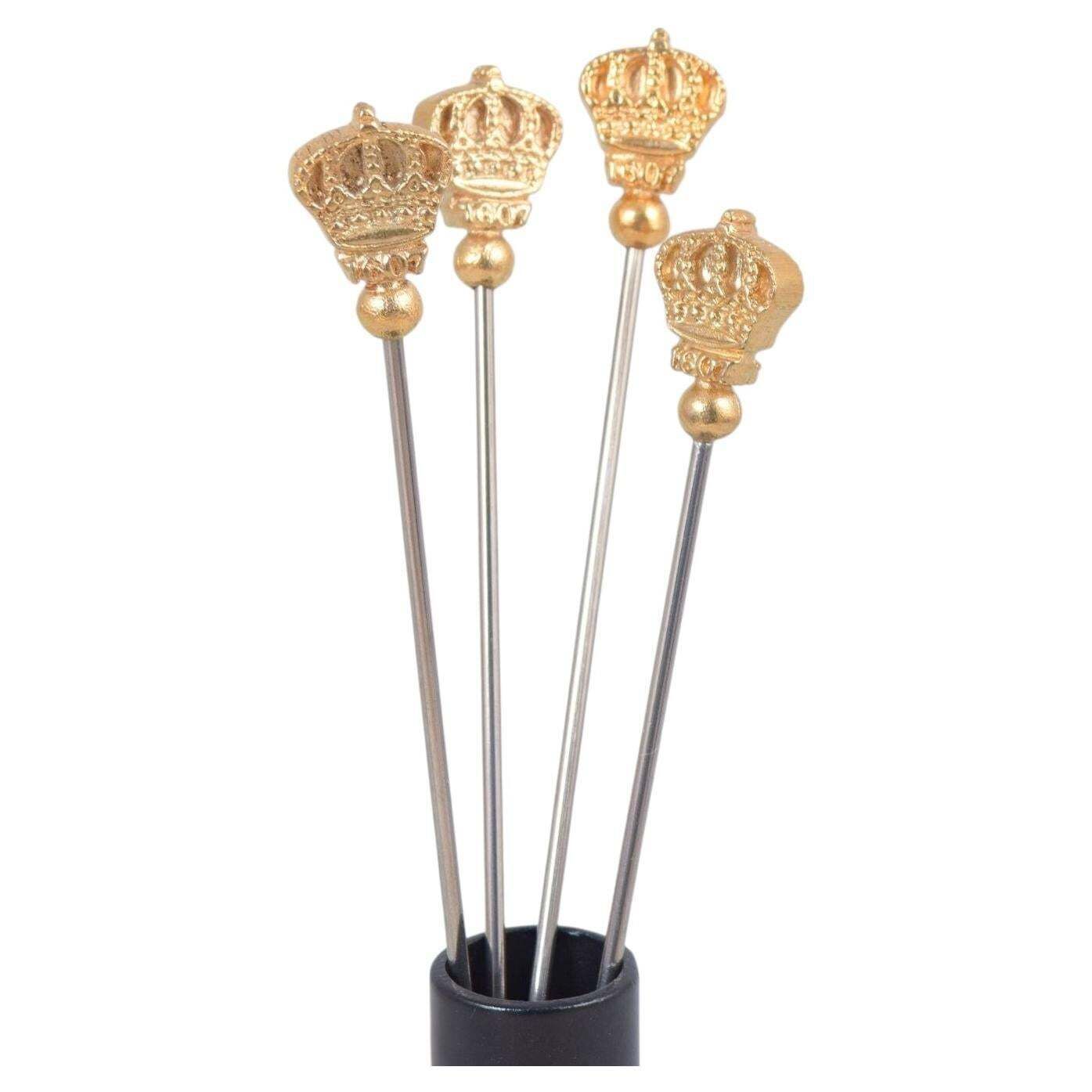 Skultuna. Four Cocktail Sticks With Gilt Crown Finials. Late 20th C.