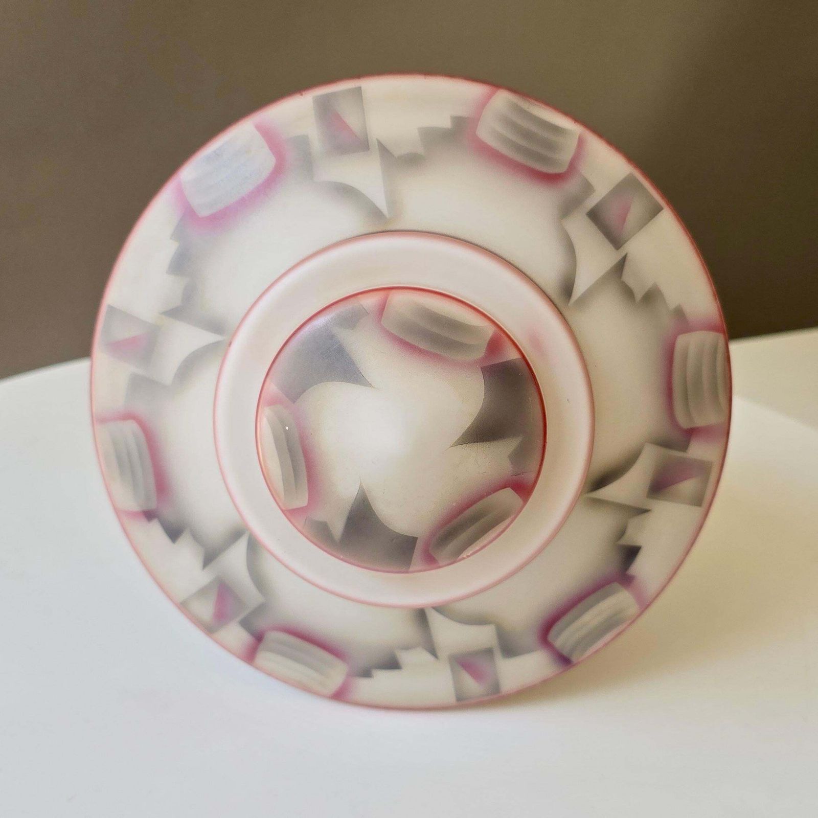 Art Deco Pink And White Frosted Glass Pendant Light, France, 1930s photo for sale