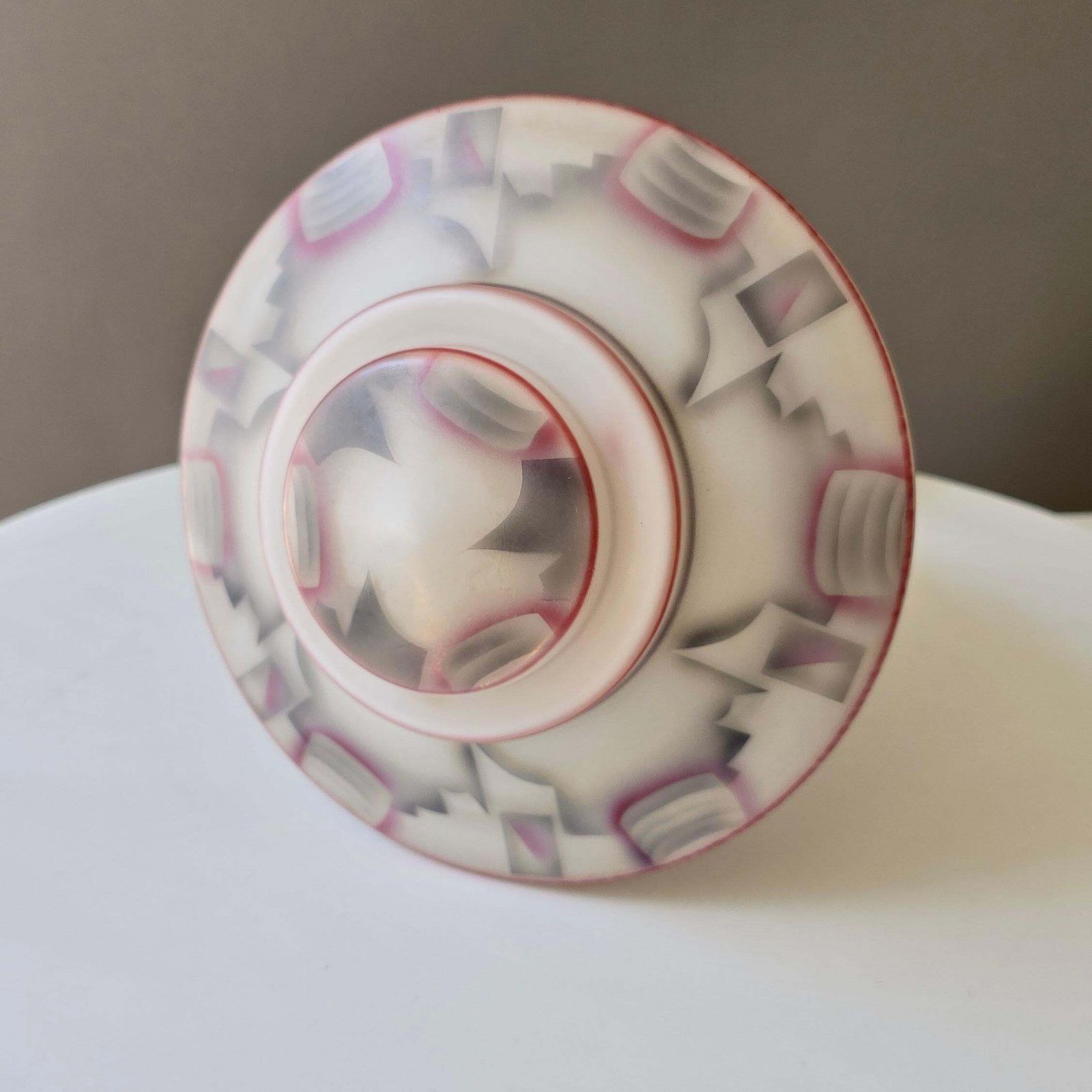 Art Deco Pink And White Frosted Glass Pendant Light, France, 1930s photo vintage