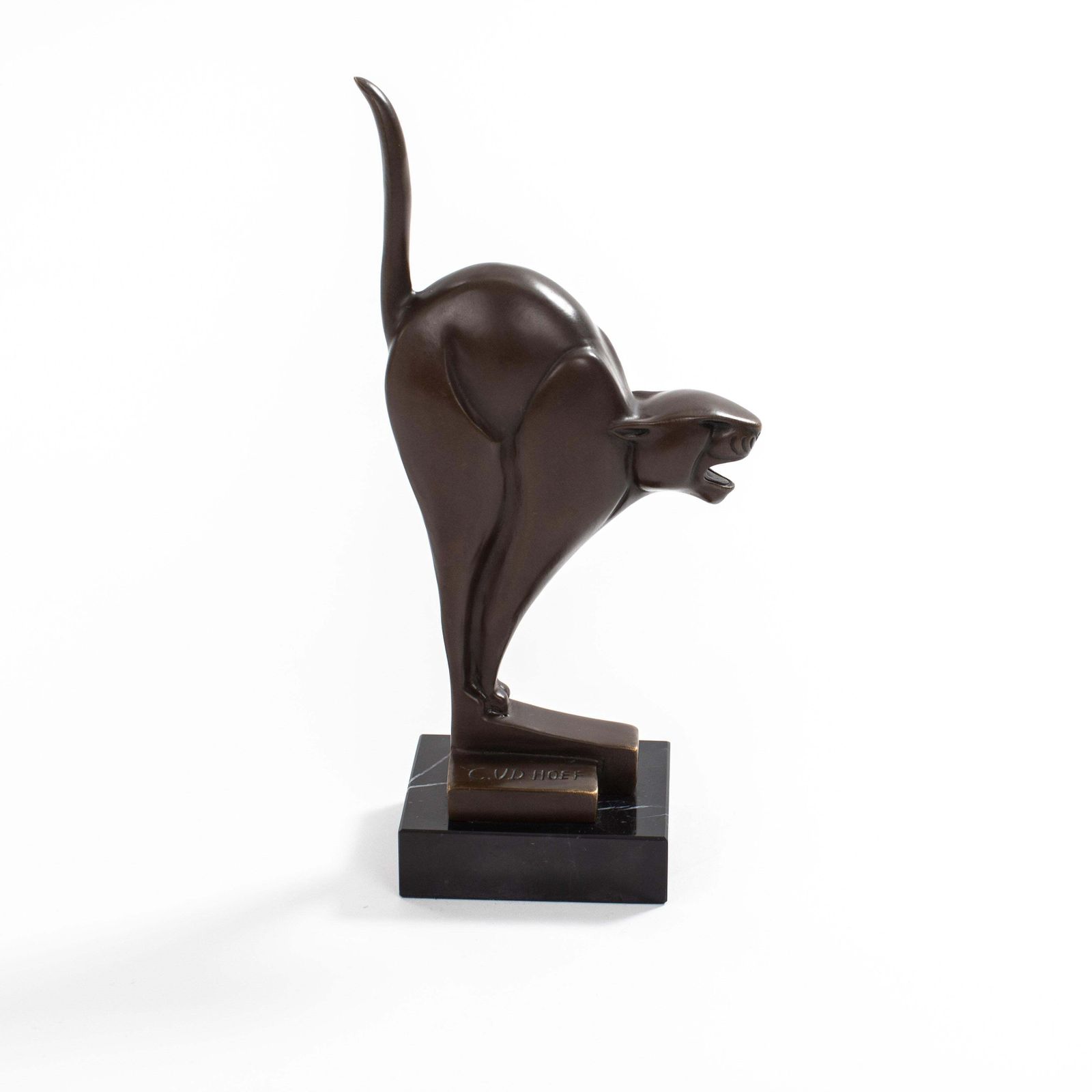 Dutch Cubist Art Déco Bronze Panther On Black Marble By C. Van Der Hoef, 1920s photo vinterior