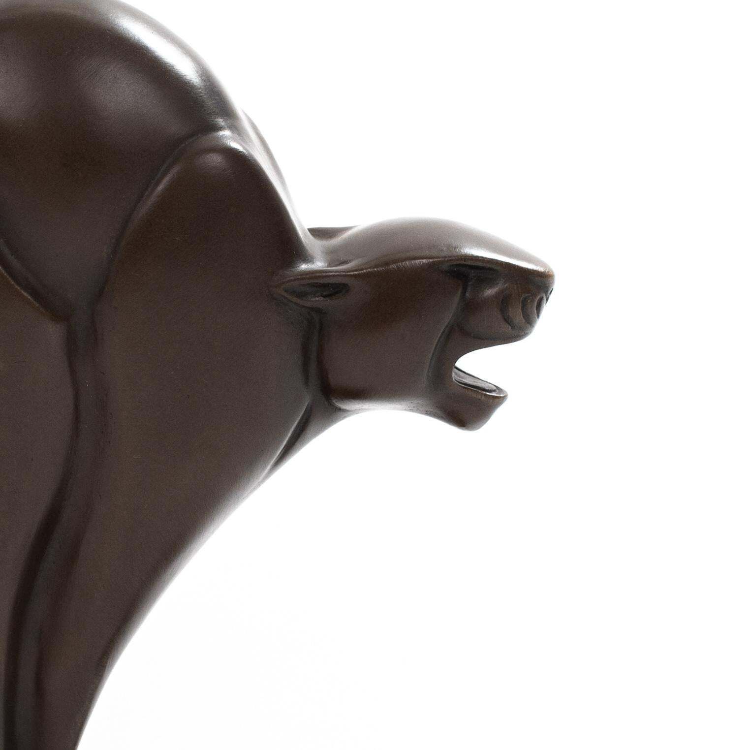 Dutch Cubist Art Déco Bronze Panther On Black Marble By C. Van Der Hoef, 1920s photo buy