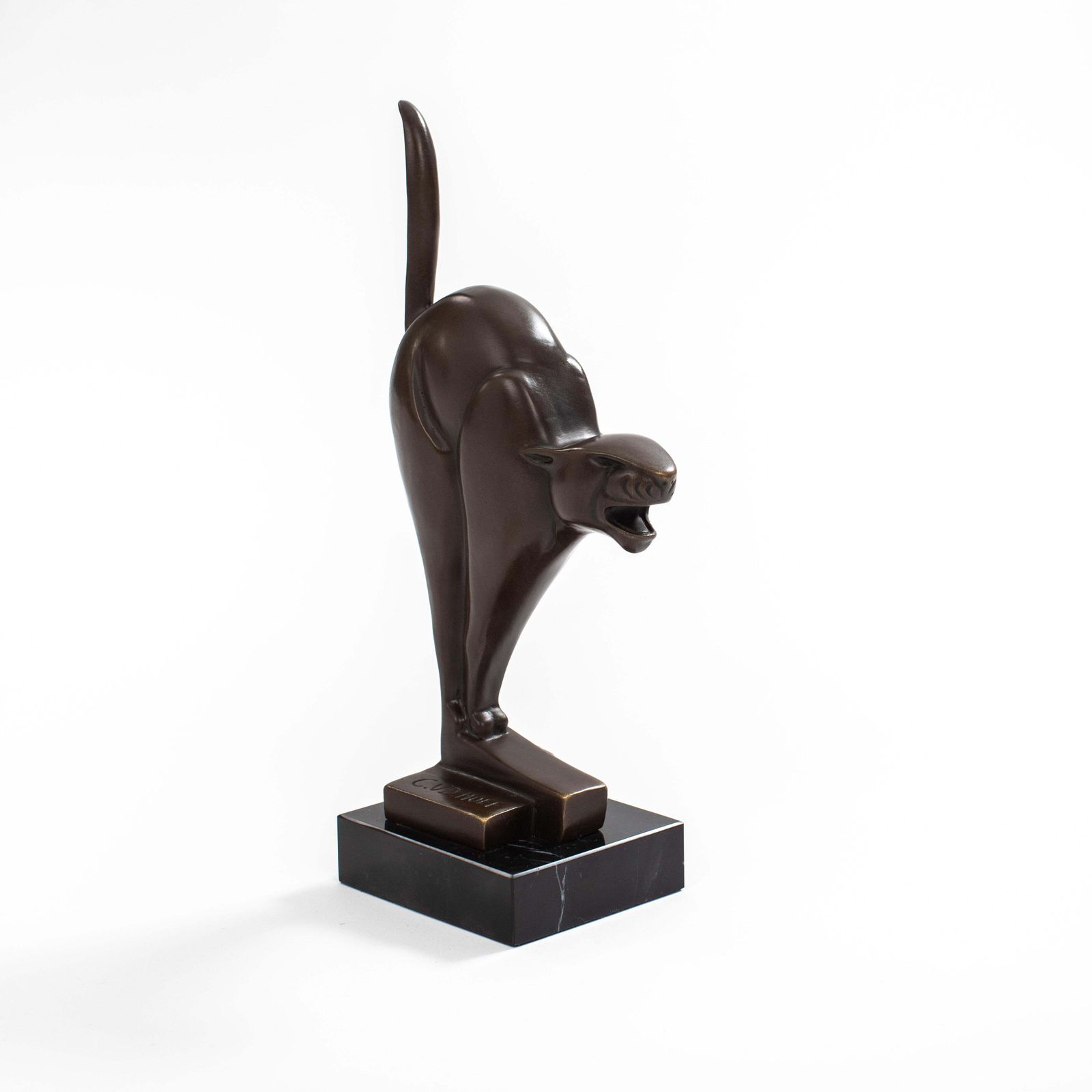 Dutch Cubist Art Déco Bronze Panther On Black Marble By C. Van Der Hoef, 1920s photo vintage