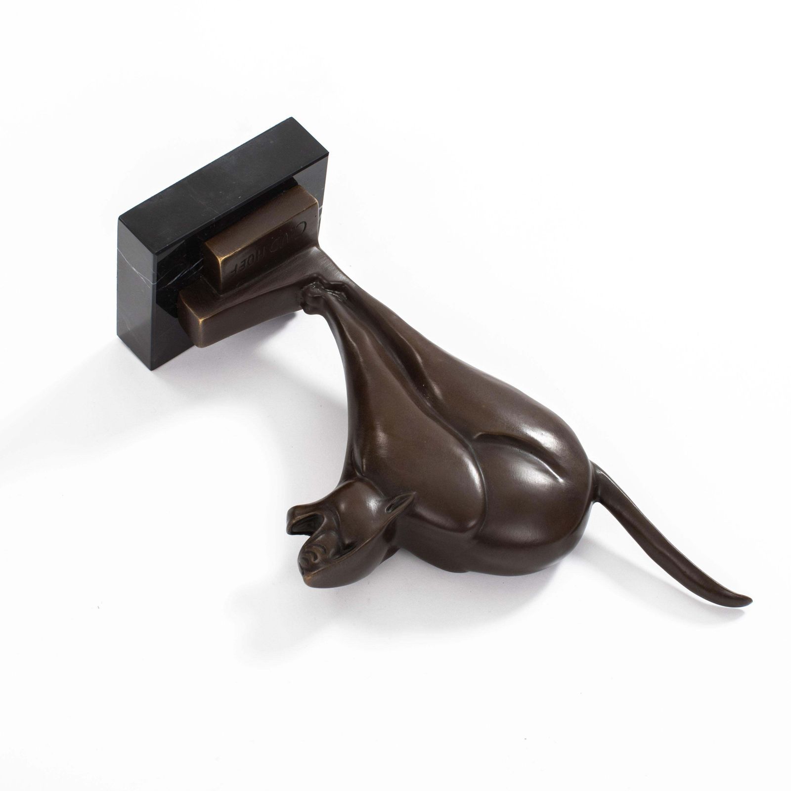 Art Dutch Cubist Art Déco Bronze Panther On Black Marble By C. Van Der Hoef, 1920s photo
