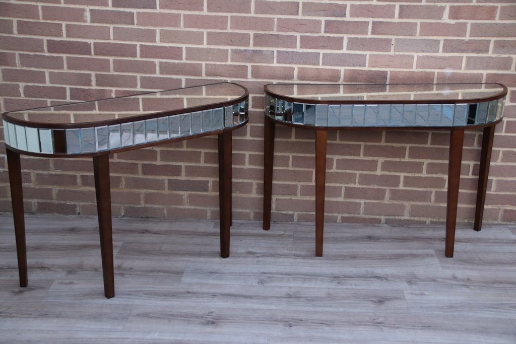 Pair Of Glass Mirrored Consoles